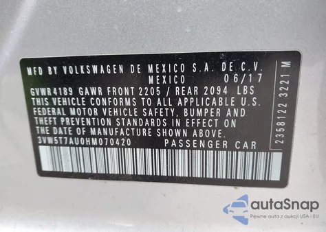 2017 Volkswagen Golf Gti Autobahn 4-Door/S 4-Door/Se 4-Door/Sport 4-Door from USA, damaged, VIN 3VW5T7AU0HM070420